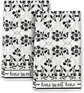 Black Kitchen Towels Decorative Set of 2, Absorbent Boho Floral Dish Towels by Wovoto