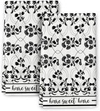 Black Kitchen Towels Decorative Set of 2, Absorbent Boho Floral Dish Towels by Wovoto
