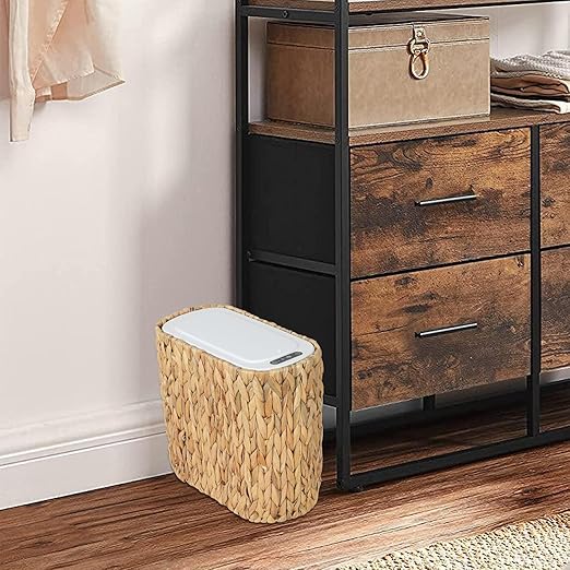 Boho Kitchen Trash Can with Lid, 3.5 Gallon Automatic Small Rattan Trash Can - Image 7