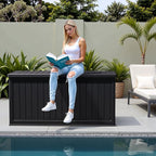 Flamaker Resin Deck Box 270 Gallon, Waterproof Imitation-Wood Lockable Storage Box with Separator Plate Outdoor Indoor, Garden, Patio Furniture for Tools&Pool Accessories (Black) - Image 7