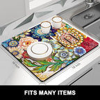 Rnivvi Dish Drying Mat for Kitchen Counter, 16 x 18" Cute Flower Theme - Image 3