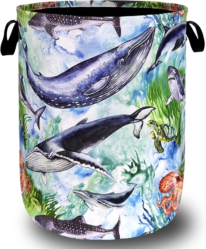 Colorful Whale Laundry Hamper Cute Ocean Octopus Laundry Basket by SELIONLIKN