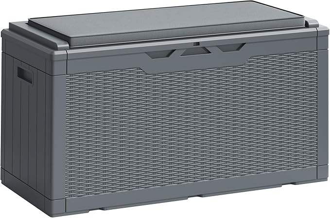 Greesum 100 Gallon Resin Deck Box Large Outdoor Storage Boxes with Cushions for Garden Tools, Patio Furniture Pillows, Pool Supplies, Gray by BuynowfromGreesum