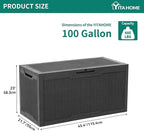 YITAHOME 100 Gallon Resin Deck Box, Weather Resistant Outdoor Storage Box, Lockable Indoor Outdoor Storage for Supplies and Essentials, Black - Image 7