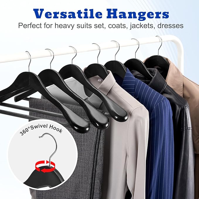 HOUSE DAY High-Grade Suit Hangers, Wide Shoulder Wooden Hangers - Image 6