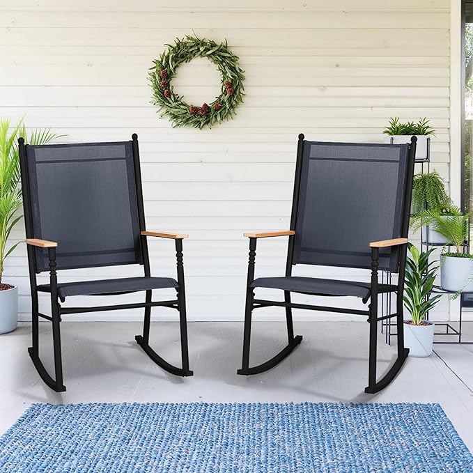 Shintenchi 2 Pcs Outdoor Rocking Chairs Set,Upgraded High Back Patio Rocking Chairs Set,Breathable Textilene Fabric Rocking Chair for Porch,Patio,Garden,Balcony,Dark Grey - Image 7