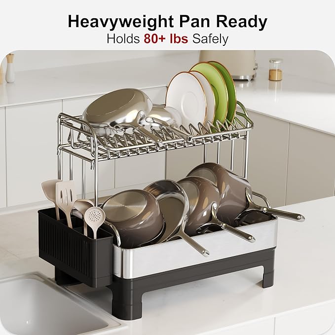 Extra Large Two Tier Stainless Steel Dish Drainer Drying Rack - Image 7