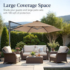 Best Choice Products 10ft Offset Cantilever Hanging Market Patio Umbrella, Smooth 360° Rotation, 8 Sturdy Ribs, Easy Adjustment - Tan - Image 4