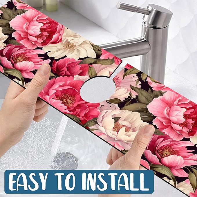 Garden Flowers Kitchen Sink Splash Guard Faucet Mat Watercolor Peonies Super - Image 5