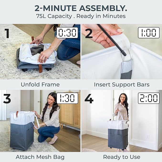 Laundry Basket with Wheels – Foldable, Space-Saving, Fabric Slim Laundry Hamper - Image 7