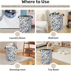 Navy Blue Beige Birds Laundry Basket - Image 4