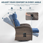 3 Pieces Zero Gravity Patio Swivel Rocking Recliner Chairs Set of 2 - Wicker Outdoor Lounge Chair with Side Table, Adjustable Backrest & Footrest, High Back Outdoor Recliner Chair for Pool Deck Blue - Image 6