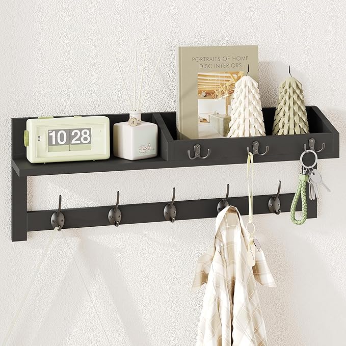 AMBIRD Wall Hooks with Shelf, 26.57 Inch Entryway Wood Coat Hooks by AMBIRD