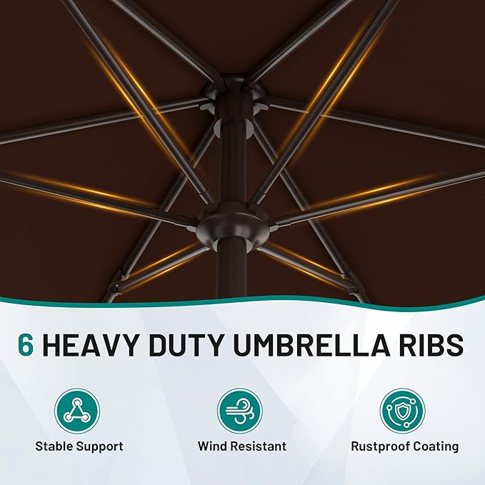 AreShark 7.5FT Patio Umbrella Table Market Umbrella with 6 Sturdy Ribs, Button Tilt/Crank, Heavy-Duty Outdoor Umbrellas for Pool, Deck, Garden and Backyard, Brown - Image 3
