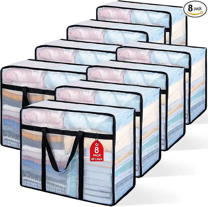 8 Pack Clear Blanket Storage Bags, Plastic Comforter Clothes Storage Bags by Besslly