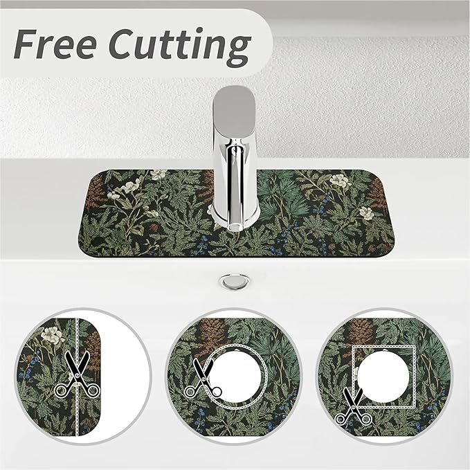Kitchen Sink Splash Guard，Dark green forest Faucet Mat Sink Gadgets-Super - Image 5
