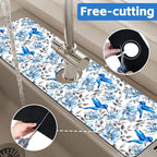 Kitchen Sink Splash Guard Faucet Mat Blue Floral and Hummingbird Absorbent Fast - Image 7