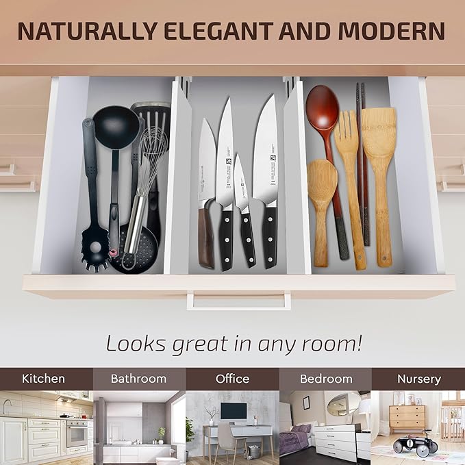 6 Pack Drawer Dividers 4 Inch High, 11”-17" Adjustable Bamboo Organizers Large - Image 5