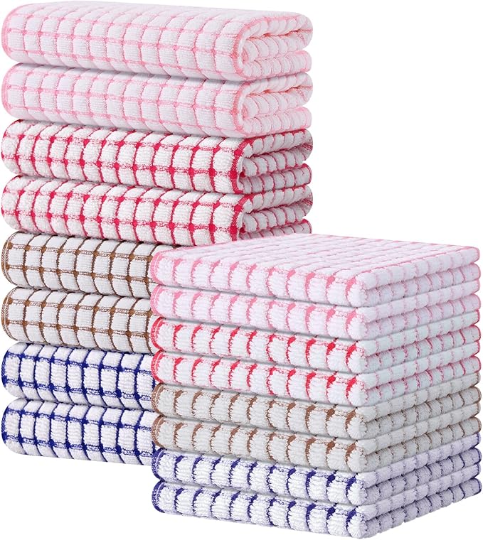 Kitinjoy Cotton 16 Pack Kitchen Towels and Dishcloths Sets, 16 x 25 Inch & 12 X by Kitinjoy