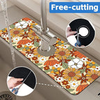 70s Retro Orange Floral Kitchen Sink Splash Guard Mat Absorbent Fast Drying Mat - Image 7