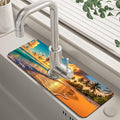 Sunset Beach Waves Palm Trees Kitchen Sink Splash Guard Faucet Mat Super by Unknown