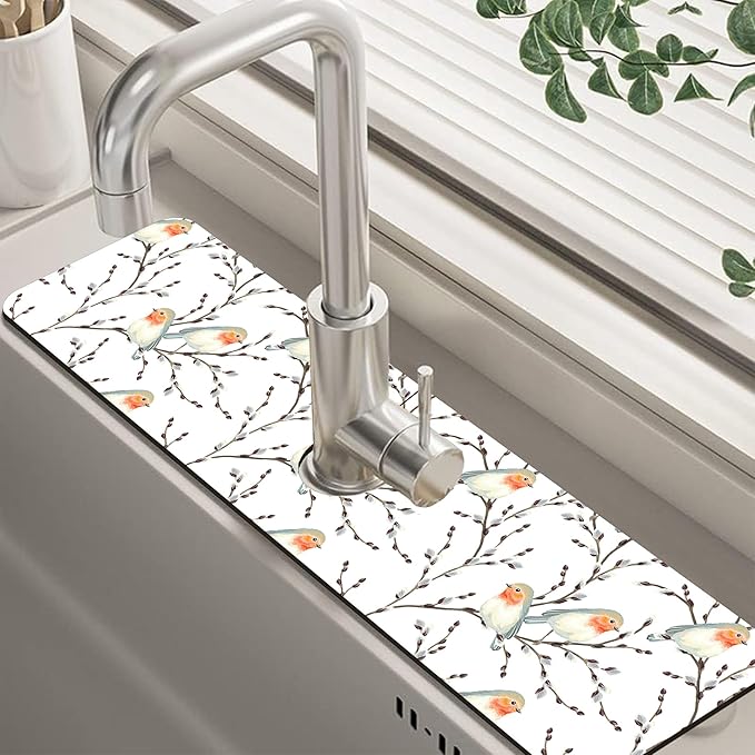 Willow Branches and Robin Dish Drying Mat by Unknown