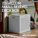Suncast 22-Gal. Resin Small Outdoor Patio Deck Box with Reeded Design, Modern Outdoor Patio Bench/Storage Box for Cushions, Garden Tools, and More, French Gray - Image 2