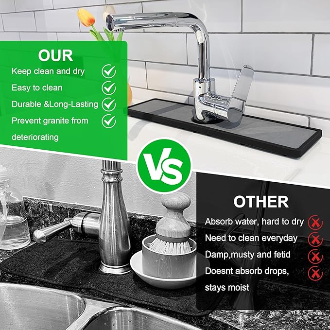 Gosmol Faucet mat for Kitchen Sink, Silicone & Stone Drying Mat for Kitchen Sink - Image 5