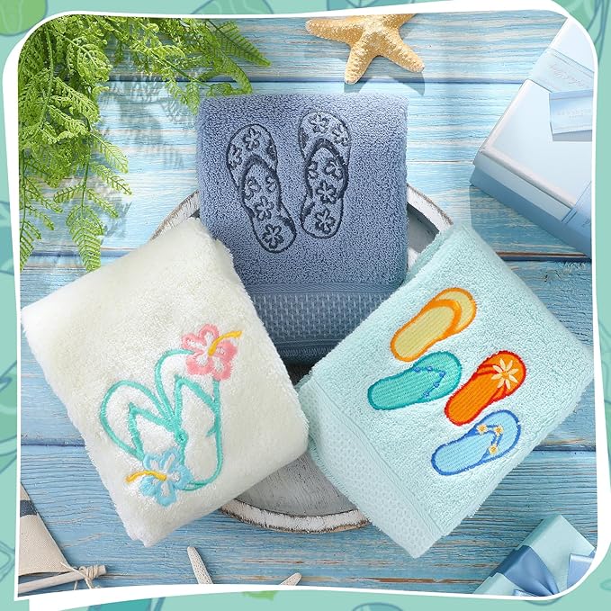 3 Pack Coastal Hand Towels for Bathroom 100% Cotton Embroidered Beach Bathroom - Image 4