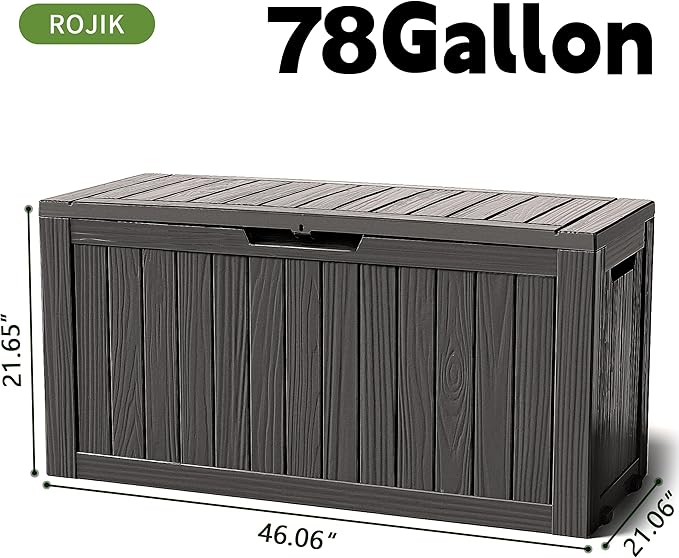 ROJIK Outdoor Storage Housing Deck Box - Waterproof Patio Furniture, Garden Tools, Cushions, Pool Accessories Storage Bench with Lockable Lid and Side Handles (Black 78 Gal) - Image 2