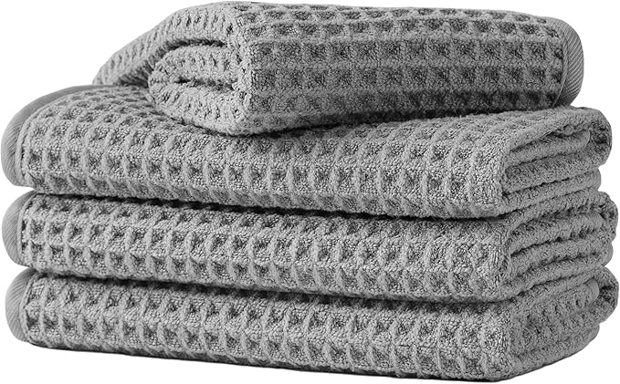 Microfiber Waffle Face Towels, 4 Pieces, Fast Drying, Lint Free 430 GSM by Unknown