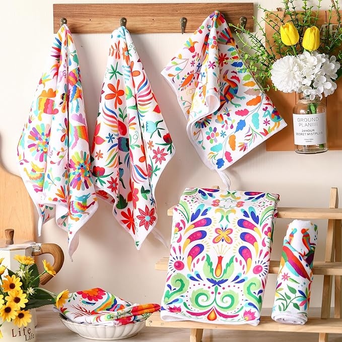 Breling Set of 6 Mexican Kitchen Towels Dia De Los Muertos Decorations Mexican - Image 5