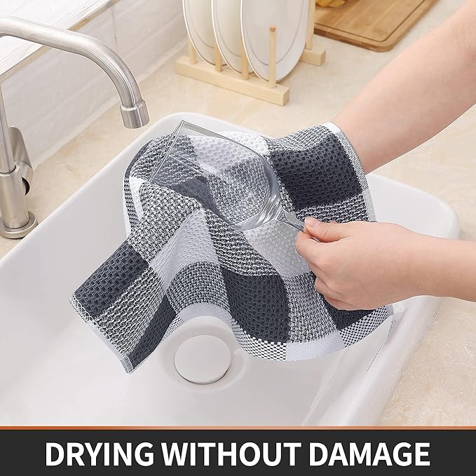 Homaxy 100% Cotton Waffle Weave Check Plaid Dish Cloths, 12 x 12 Inches - Image 3