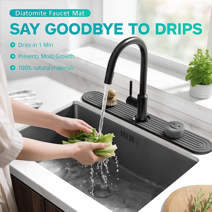 Stone Faucet Mat for Kitchen Sink – Diatomite Fast-Drying Stone Tray, Faucet - Image 5