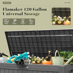 Flamaker Resin Deck Box 120 Gallon Waterproof Large Outdoor Indoor Storage Box Imitation Wood Resin for Patio Furniture Garden Tools and Pool (Gray) - Image 5