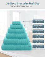 24-Piece Towels for Bathroom – 100% Cotton Towel sets, 2 Bath Sheets, 2 Bath - Image 3