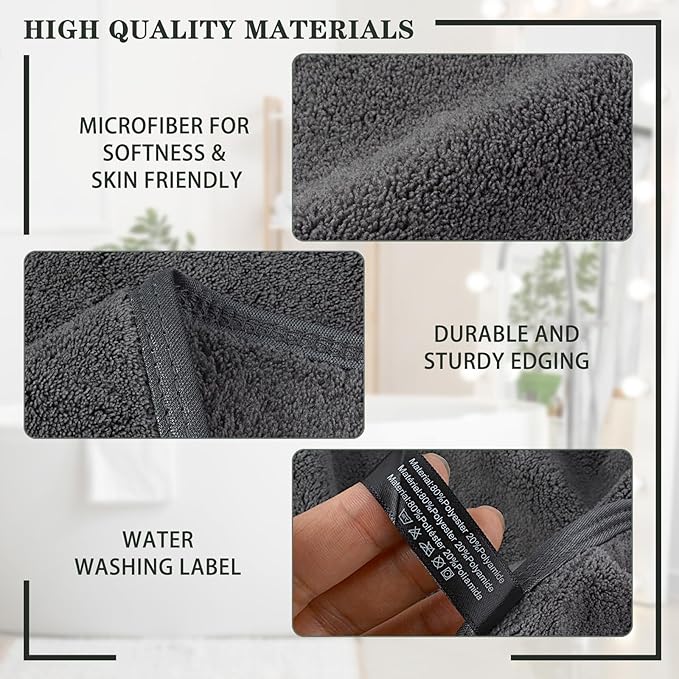 KinHwa Microfiber Hand Towels for Bathroom Soft and Absorbent Face Towels Grey - Image 5