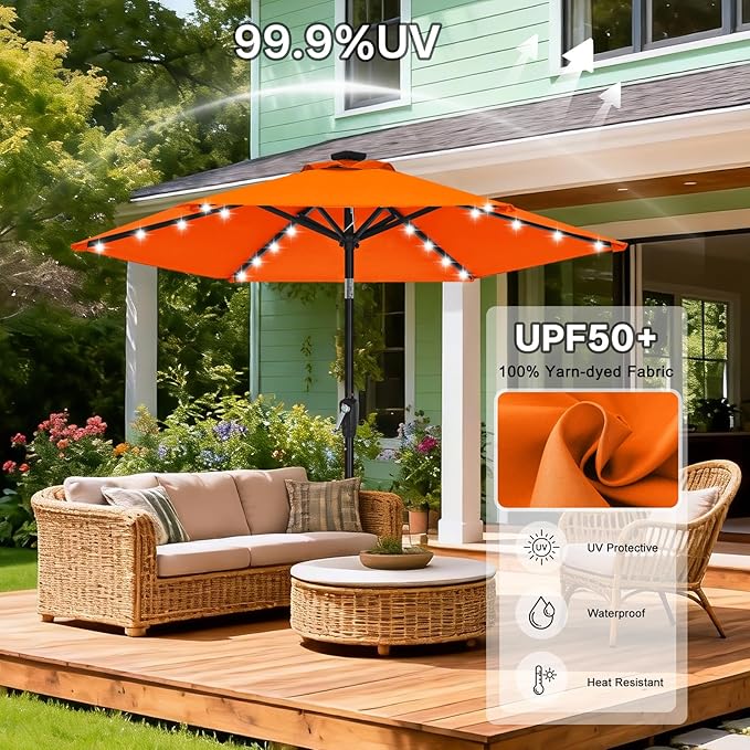 ABCCANOPY Durable Solar Led Patio Umbrellas with 32LED Lights 7.5FT (Orange) - Image 5