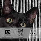 Cute Black Cat Hand Towel for Bathroom Set of 2, Cat on Black White Stripes - Image 3
