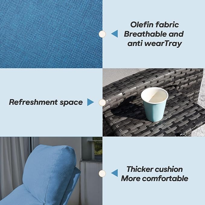 Upgraded Outdoor Recliner Chair, Reclining Patio Chairs with Adjustable Back up to 150°Lay Flat and Extended Footrest, Wicker Recliner Chairs with Flip Table and Removable Olefin Cushion - Image 4