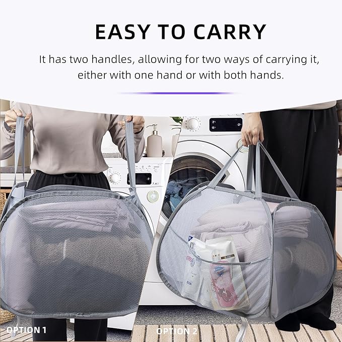 Collapsible Laundry Basket 90L, Foldable Mesh Pop-up Laundry Hamper - Image 4