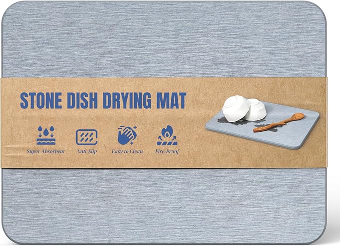 Quick Dry Stone Drying Mat for Kitchen Counter, Water-Absorbent Diatomaceous by PlentioLLC
