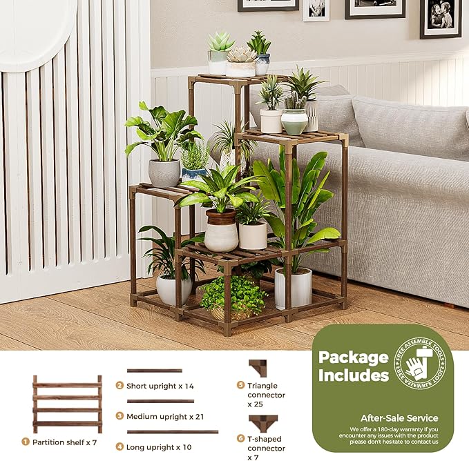 Bamworld Corner Plant Stand Indoor Outdoor Plant Shelf Small Plant Table for Multiple Plants Wooden Plant Holder for Garden Patio Lawn Window Plants Gift,Brown - Image 7