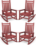 SERWALL Oversized Outdoor Rocking Chair Set of 4, HDPE Rocker for Adults, Patio Rocking Chairs for Porch, Crimson Red by SERWALL