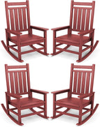 SERWALL Oversized Outdoor Rocking Chair Set of 4, HDPE Rocker for Adults, Patio Rocking Chairs for Porch, Crimson Red by SERWALL