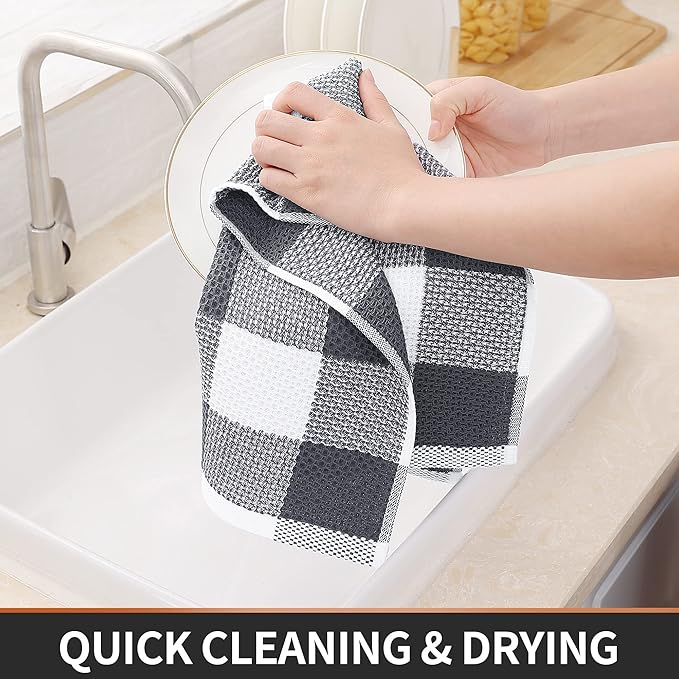 Homaxy 100% Cotton Waffle Weave Check Plaid Kitchen Towels, 13 x 28 Inches - Image 3