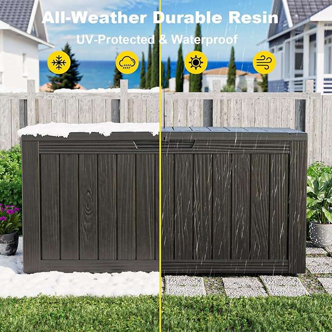 ROJIK Outdoor Storage Box with Wheels – 85 Gallon Mobile Waterproof Resin Deck Box, Lockable Storage for Patio Cushions, Garden Tools, Pool Accessories – UV-Resistant Storage Bench for Backyard & Deck - Image 6