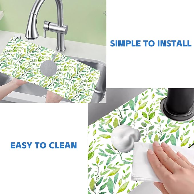Tropical Eucalyptus Leaves Kitchen Sink Splash Guard Mat Absorbent Fast Drying - Image 5