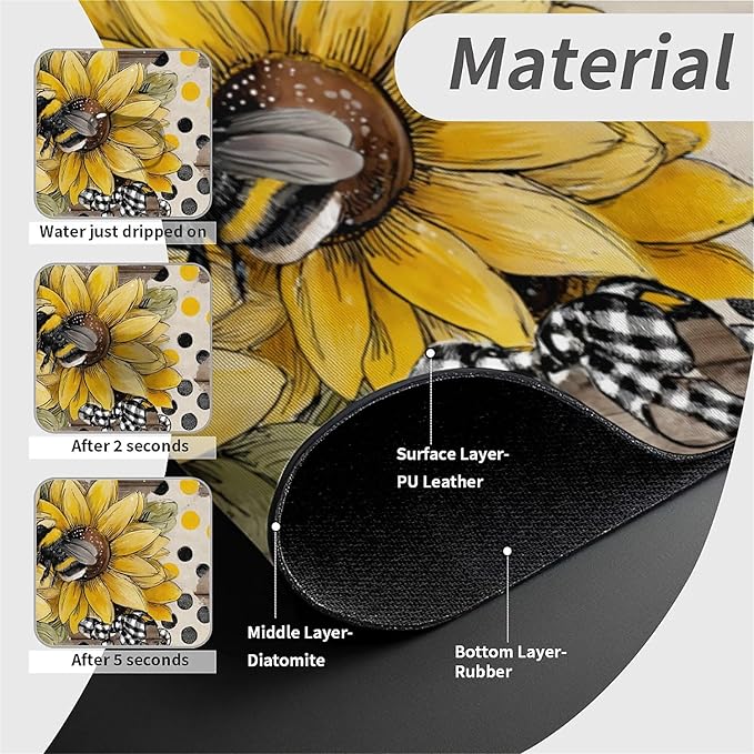 Kitchen Sink Splash Guard，Sunflower-with bumblebees Faucet Mat Sink - Image 4