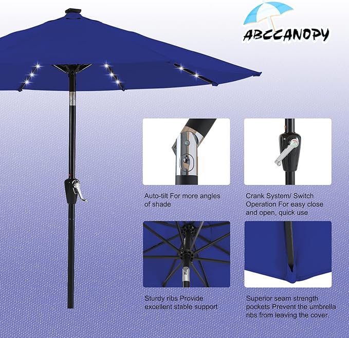 ABCCANOPY Durable Solar Led Patio Umbrellas with 32LED Lights 9FT (Royal Blue) - Image 6